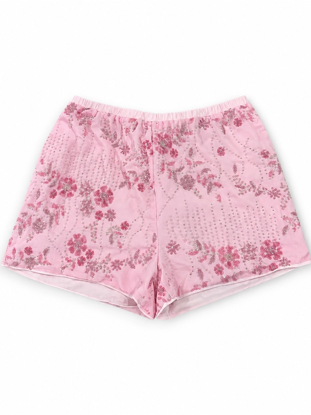 SHEIN Pink Floral Sequin High Waist Shorts